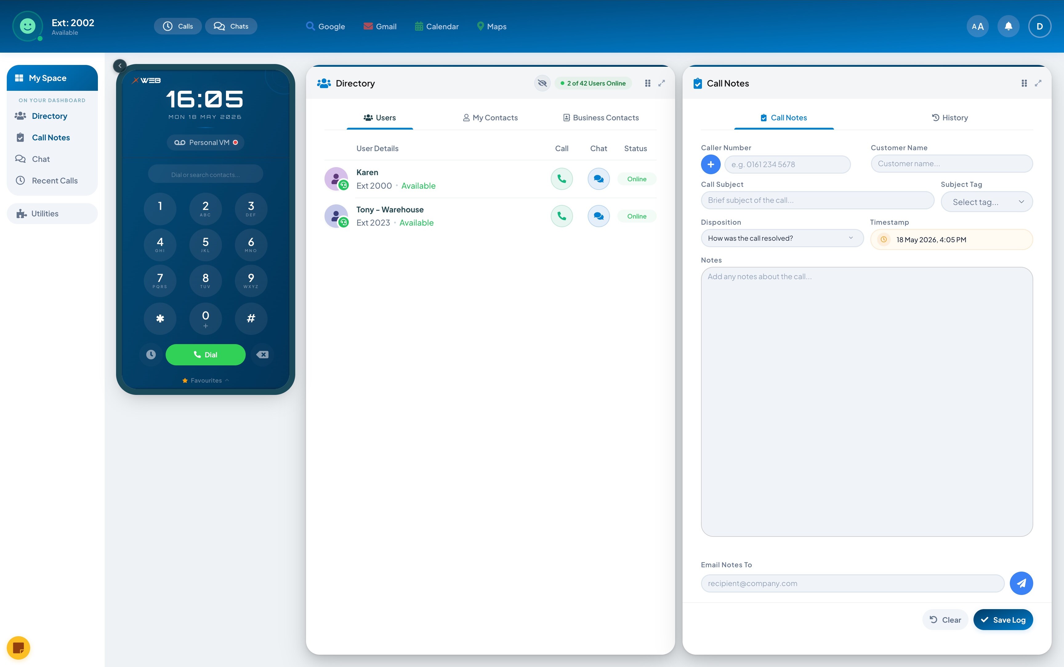 Directory and Call Notes