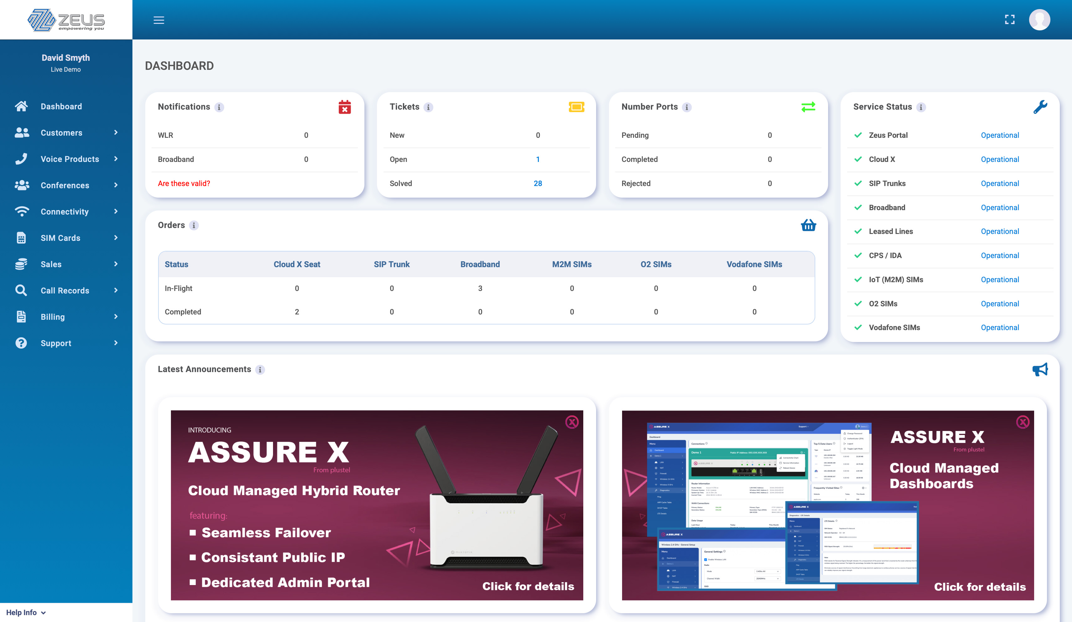 Zeus dashboard
